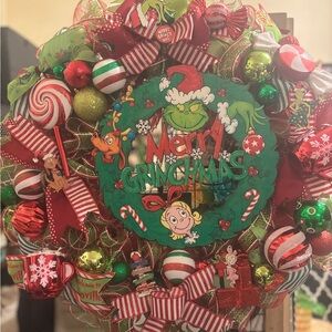 Festive Grinch Holiday Wreath with Red and Green Accents